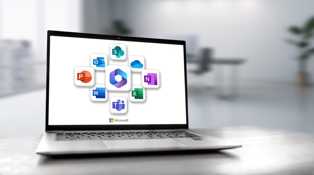 Ordinateur portable affichant les applications Microsoft 365